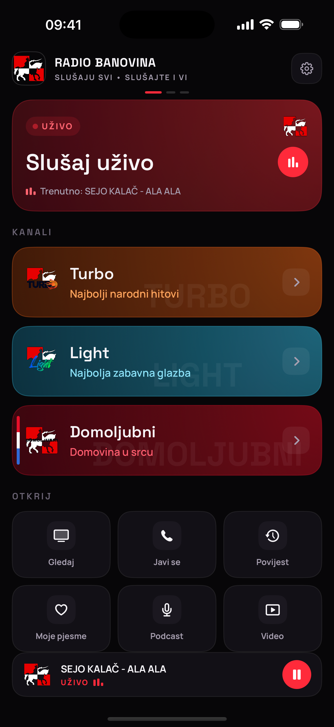 Primjer iPhone sučelja pripremljenog za Radio Banovinu.